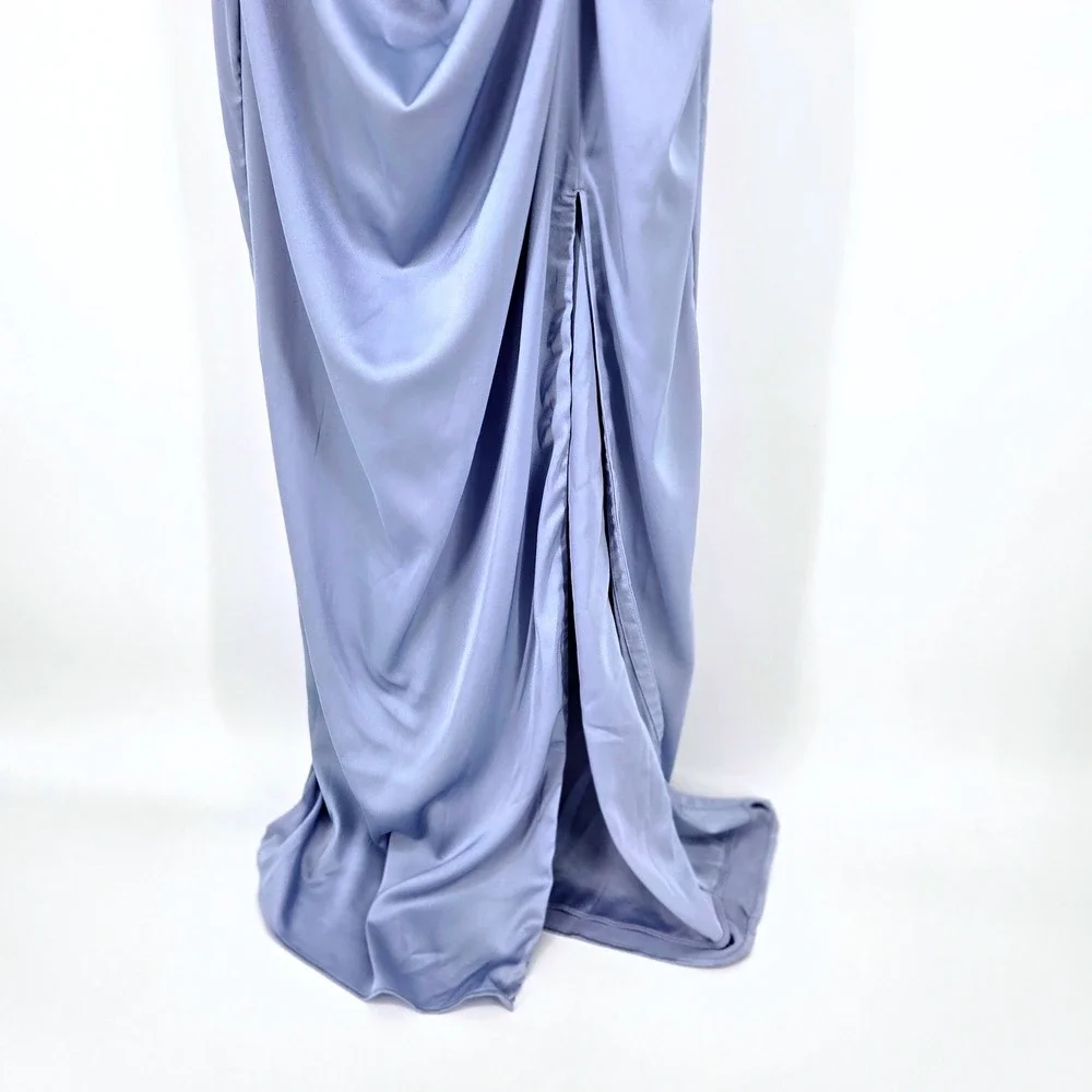 Abercrombie & Fitch Draped Twist Satin Maxi Dress Blue Backless Slit Homecoming